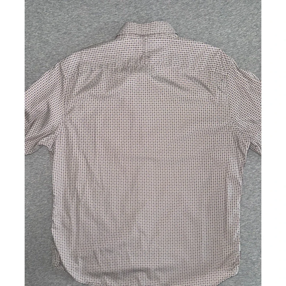 Banana Republic Mens Camden Standard Fit Luxe Poplin Tan Shirt Large Geometric